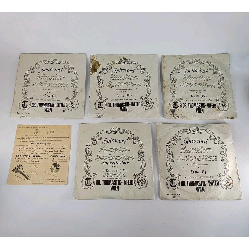 Vtg Spirocore Kunstler-Seilsaiten Thomastik-Infeld Upright Bass String Set 1-5